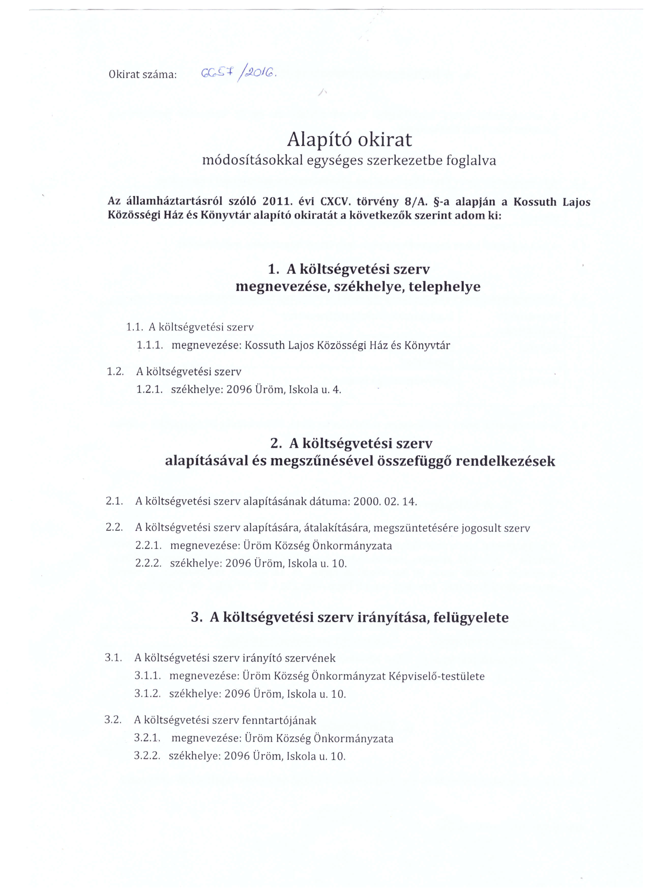 Alapító okirat 1. oldala