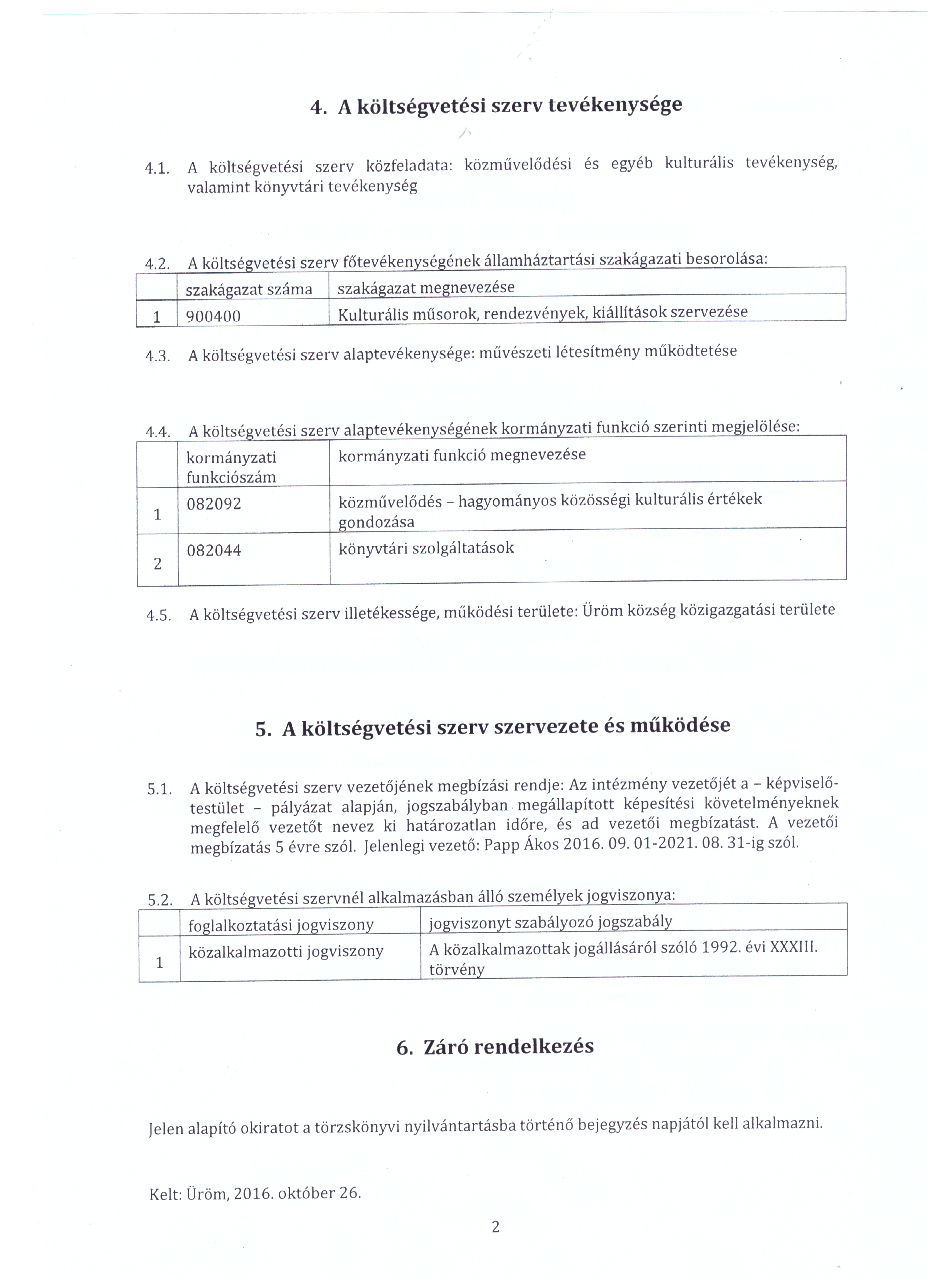 Alapító okirat 2. oldala